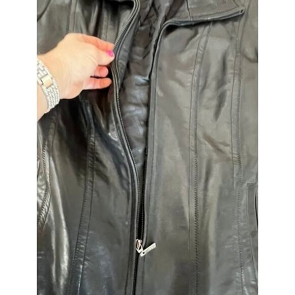 Women's Jones New York black genuine leather jacket size Large, zipper damaged - Picture 5 of 12